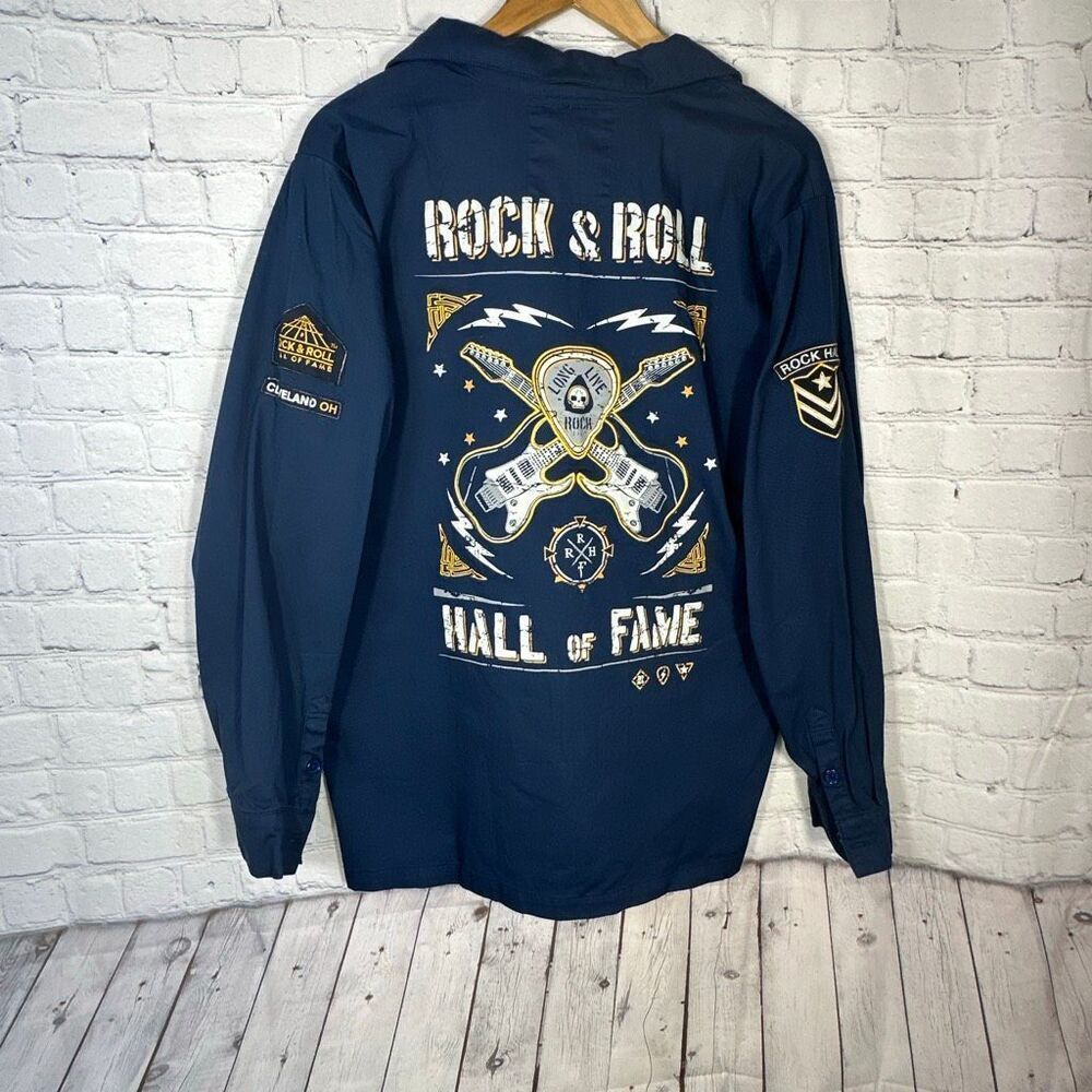 Rock & Roll Hall of Fame Shirt Mens Large Blue Button Down Unique Cleveland‎